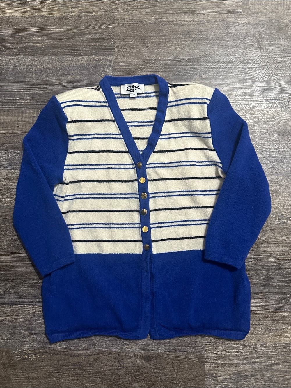 Vintage 1997 St John SJK Colorblock Coastal Santana Knit Cardigan Size 14